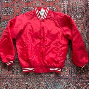 VTG Hartwell Men's L Red Satin Bomber Jacket Snap Front Quilted Lining USA Made!